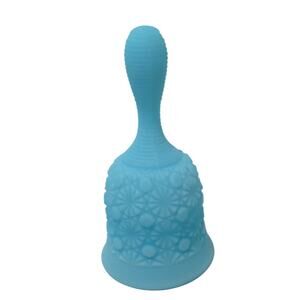 Vintage Fenton Blue Satin Daisy & Button Bell 6"
